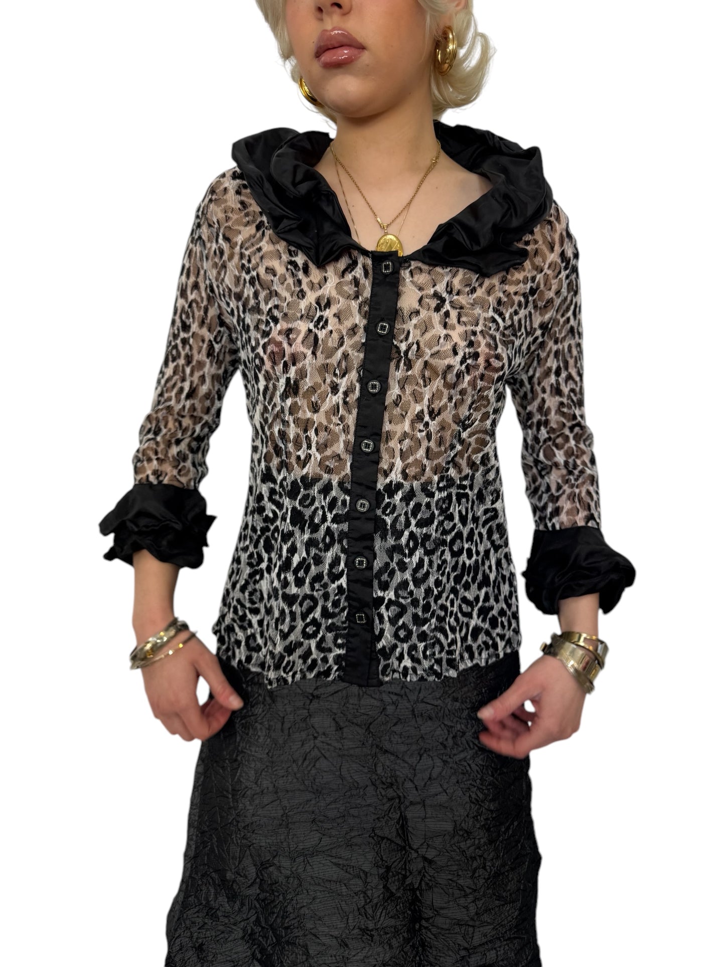 90's Leopard Printed Sheer Blouse