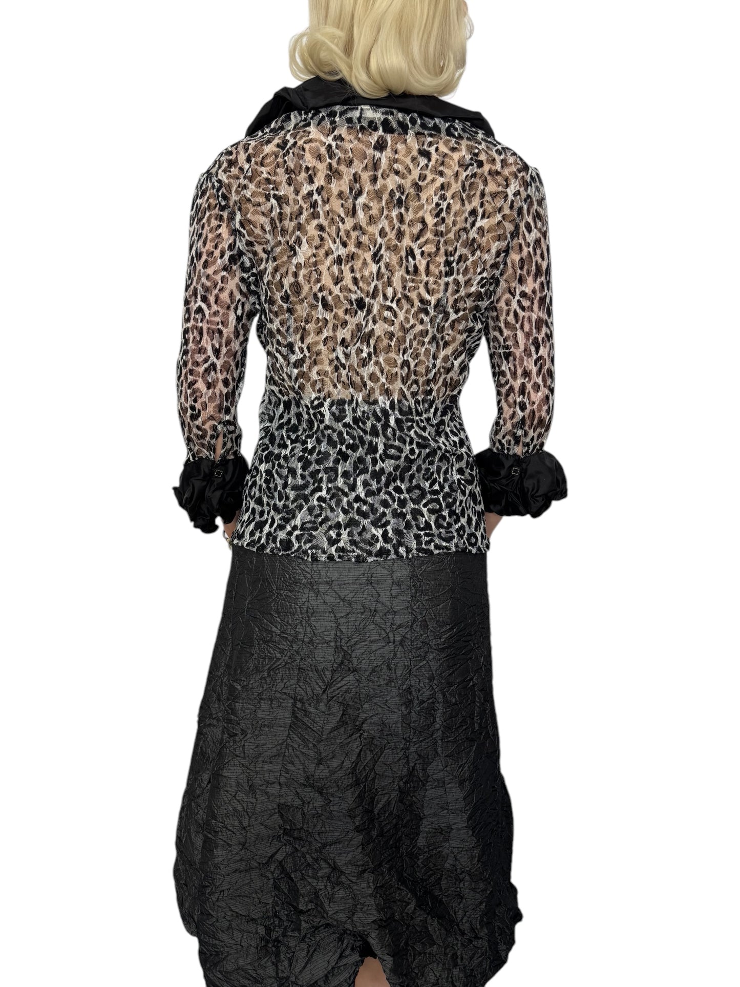 90's Leopard Printed Sheer Blouse