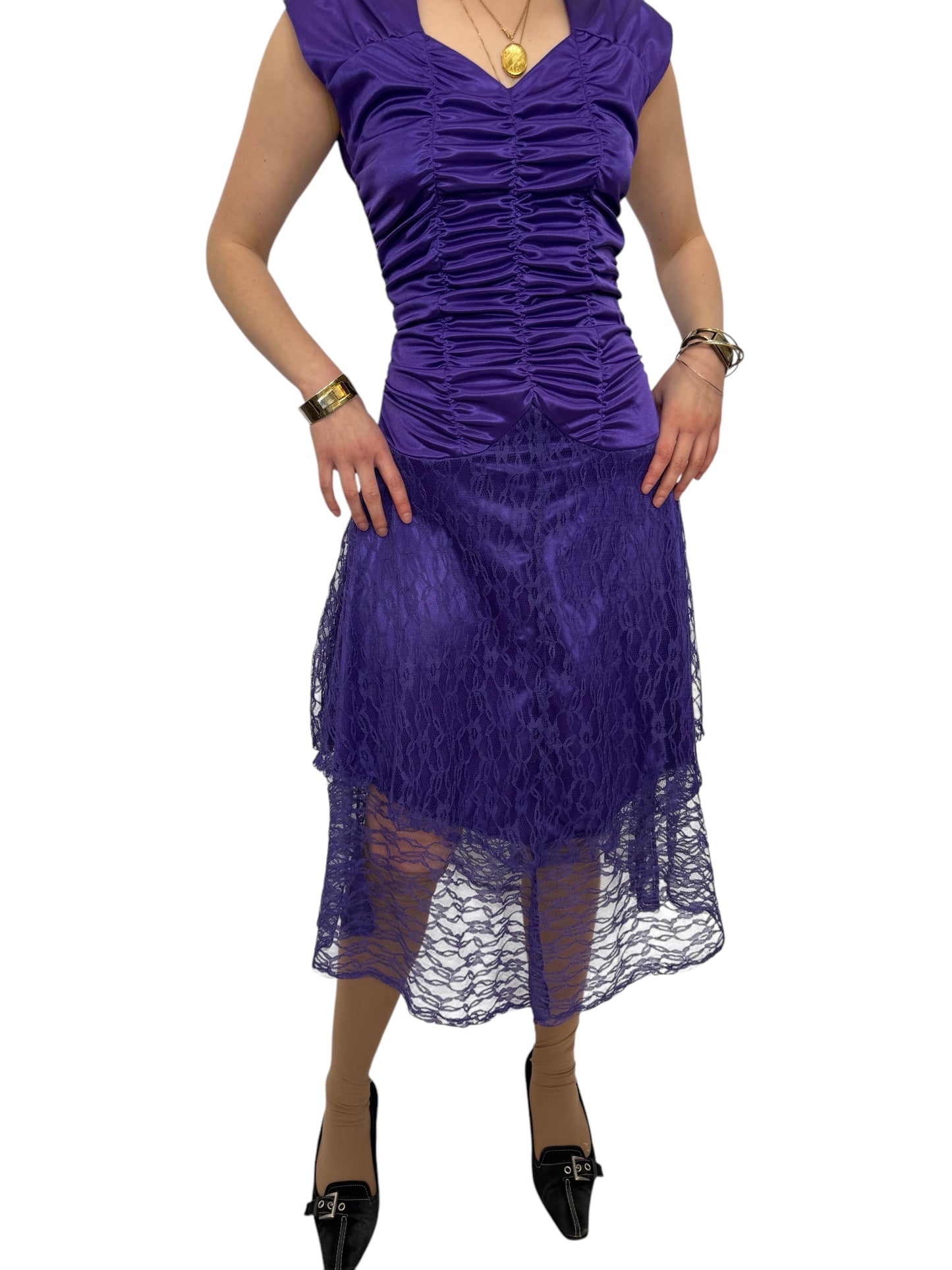 1980s Purple Lace Midi-dress