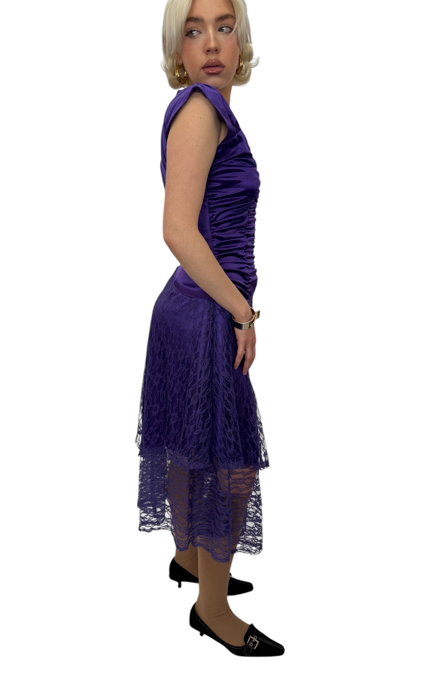 1980s Purple Lace Midi-dress