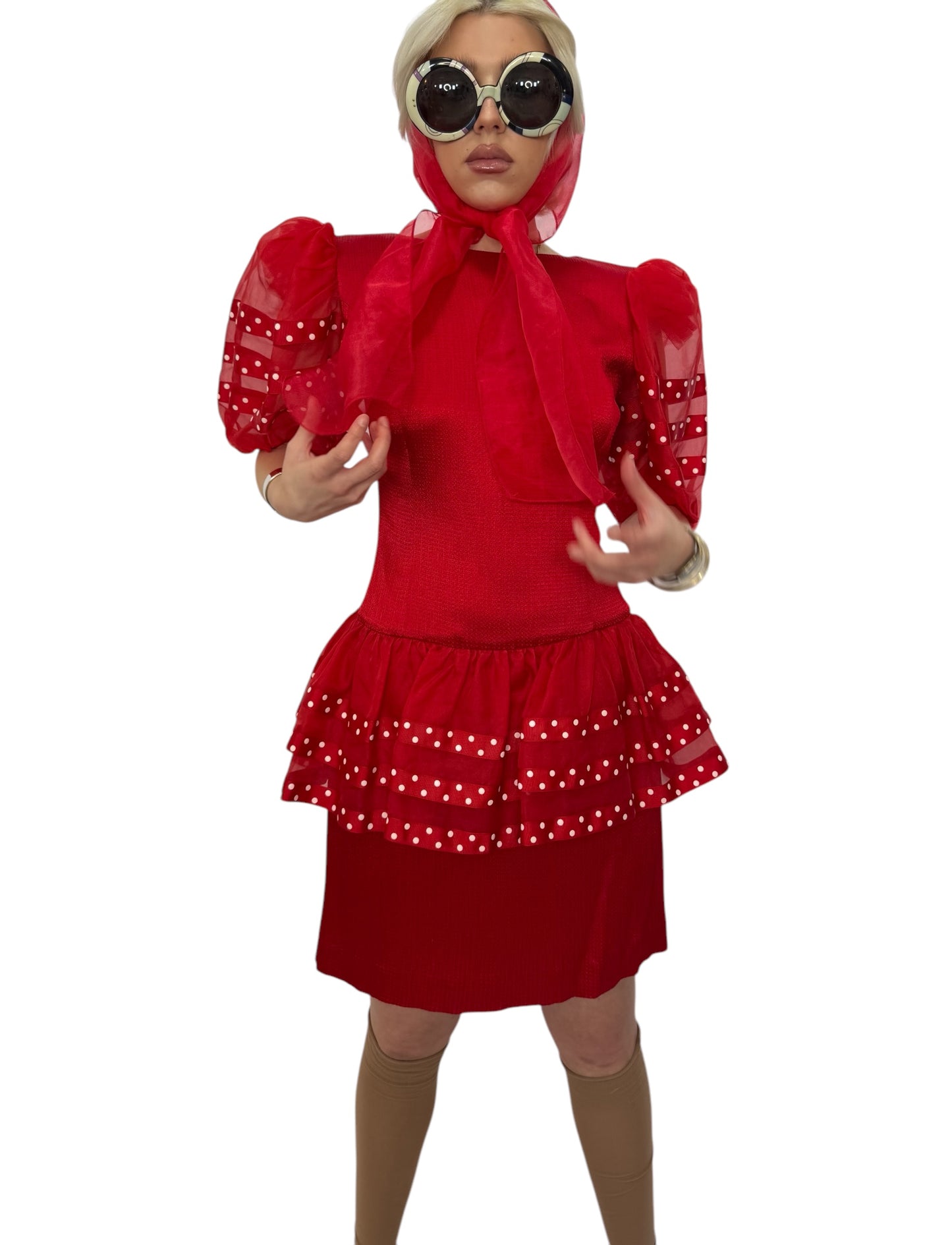 1980's Red Puff Sleeve Dress