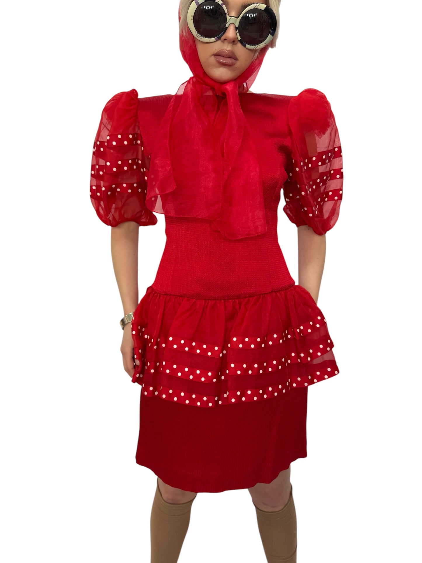 1980's Red Puff Sleeve Dress