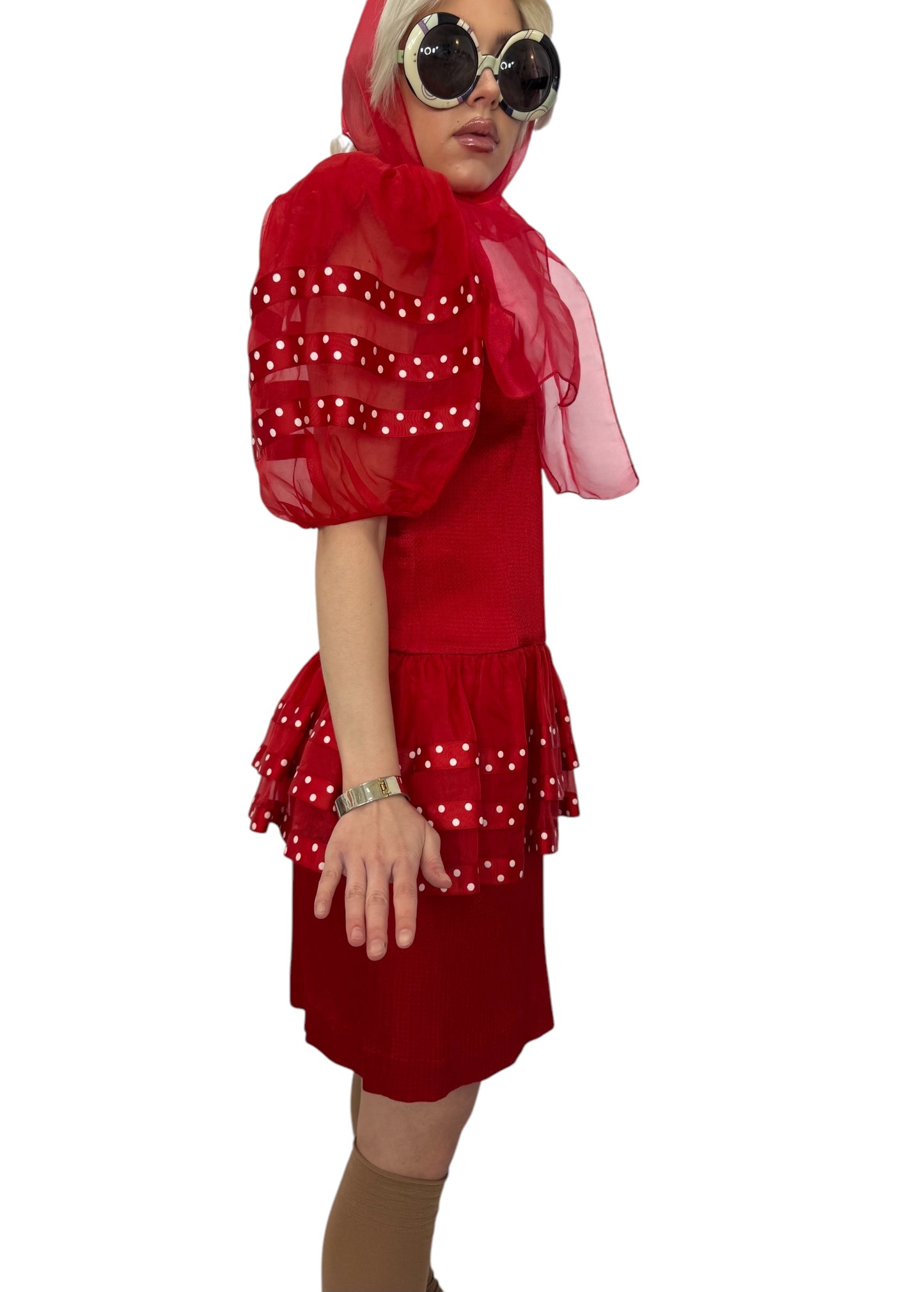 1980's Red Puff Sleeve Dress