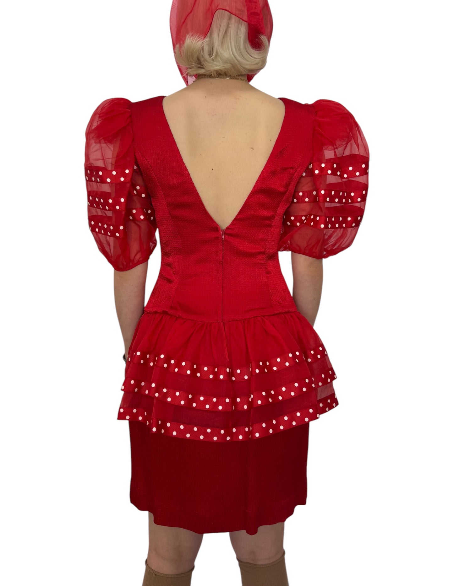 1980's Red Puff Sleeve Dress
