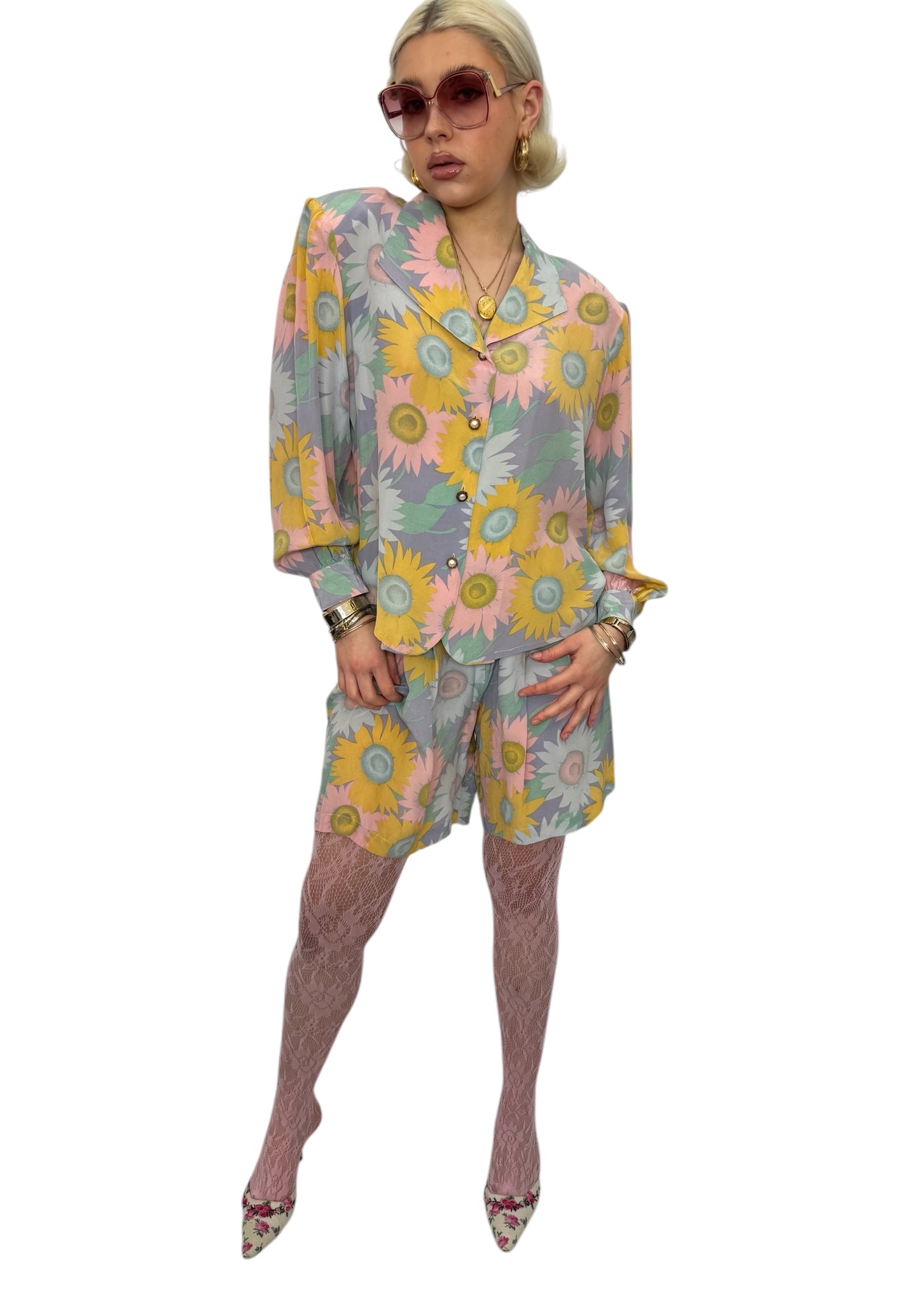 1980's 100% Silk Foral Short Set