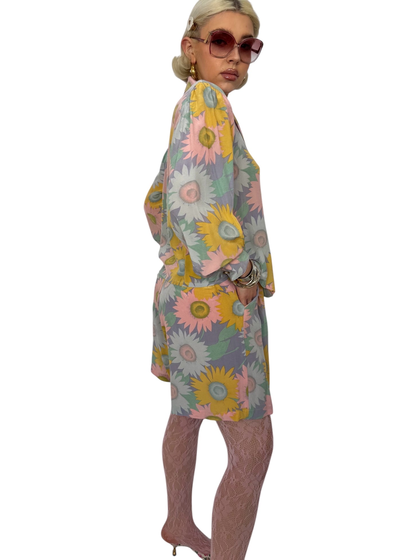 1980's 100% Silk Foral Short Set