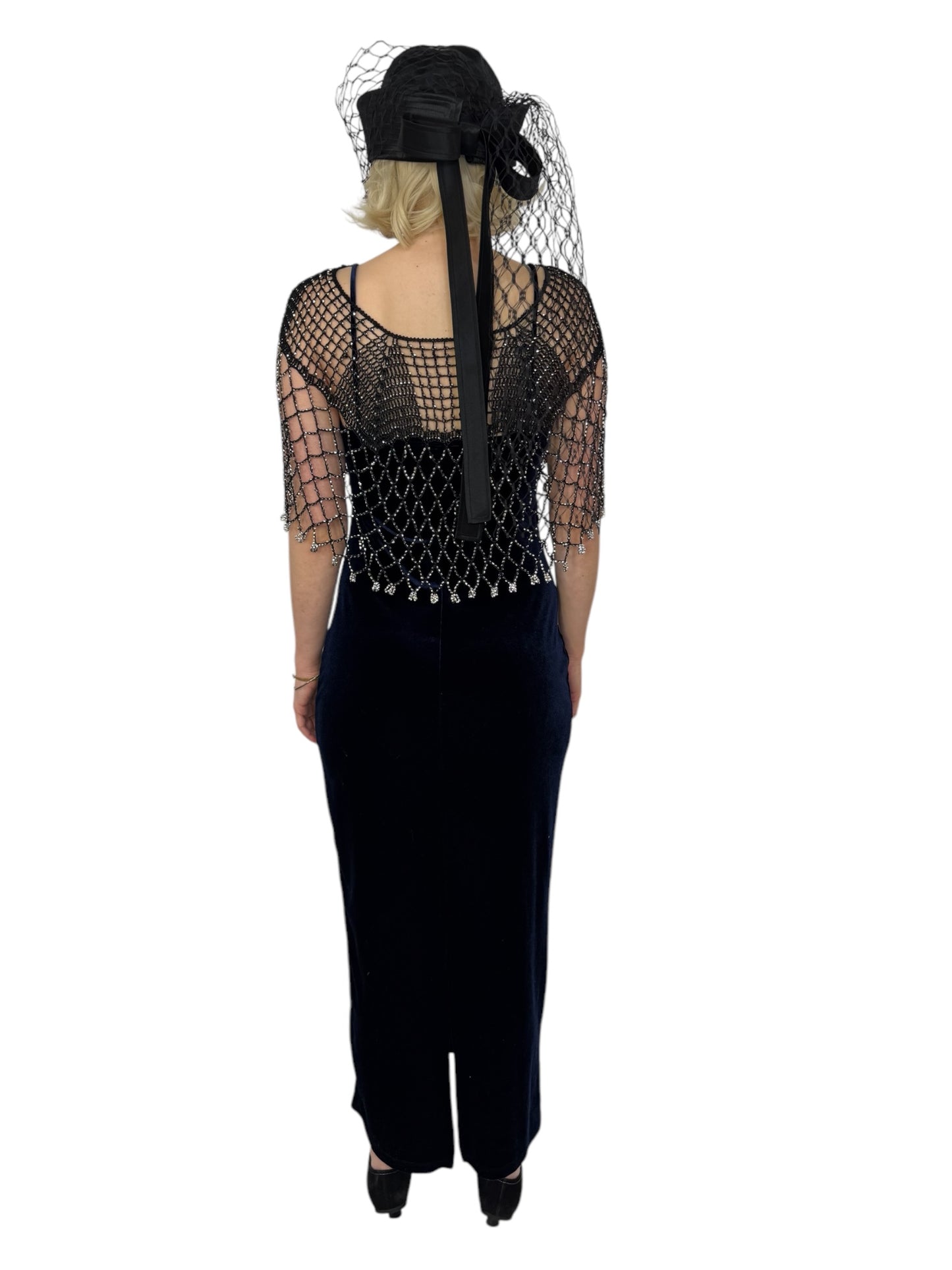 90's Feathered Velvet Maxi Dress