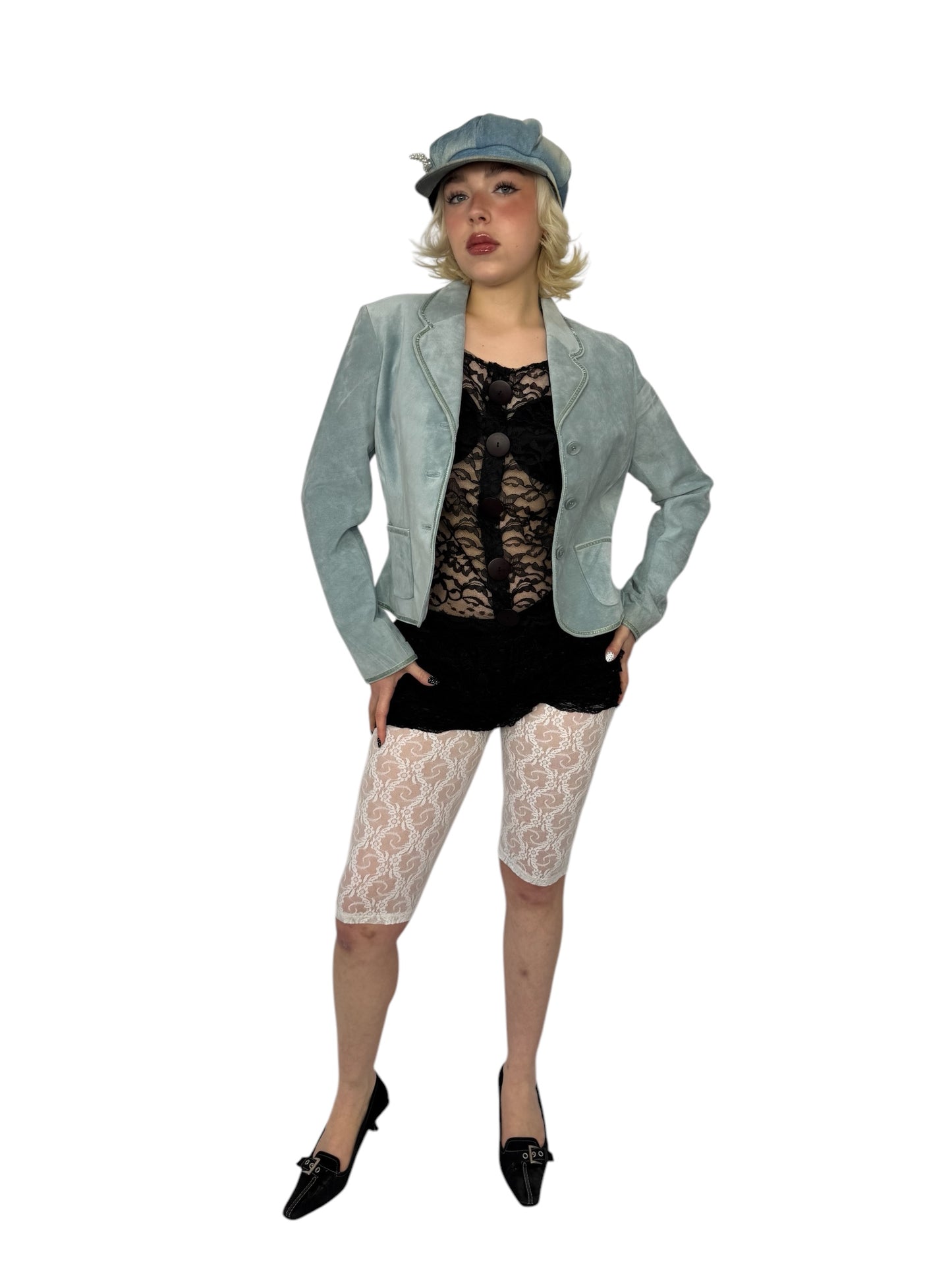 Baby Blue Leather Blazer
