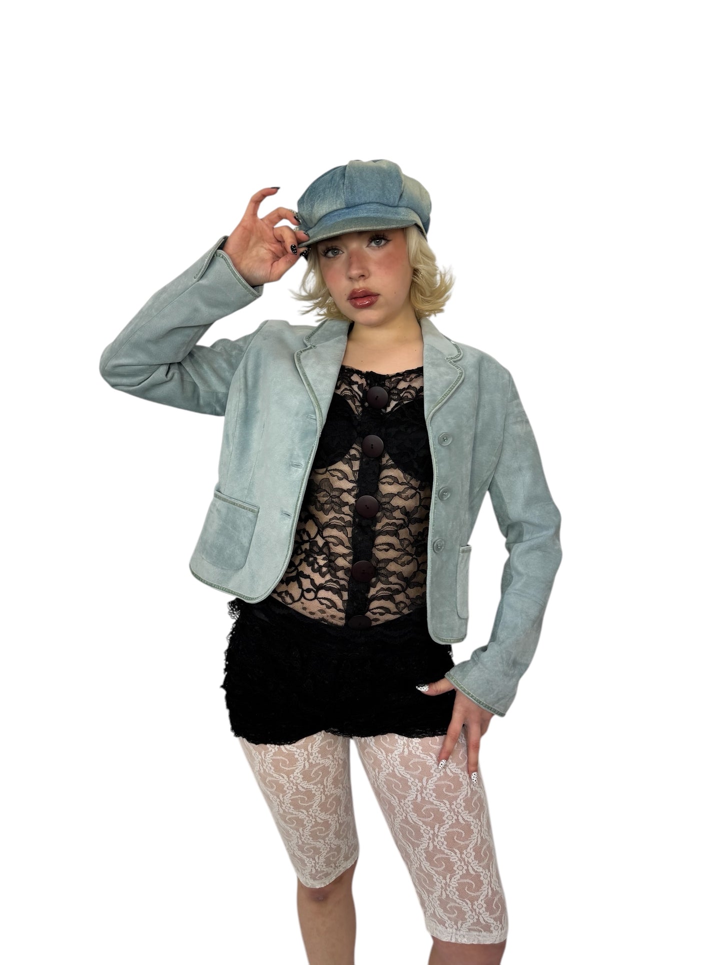 Baby Blue Leather Blazer