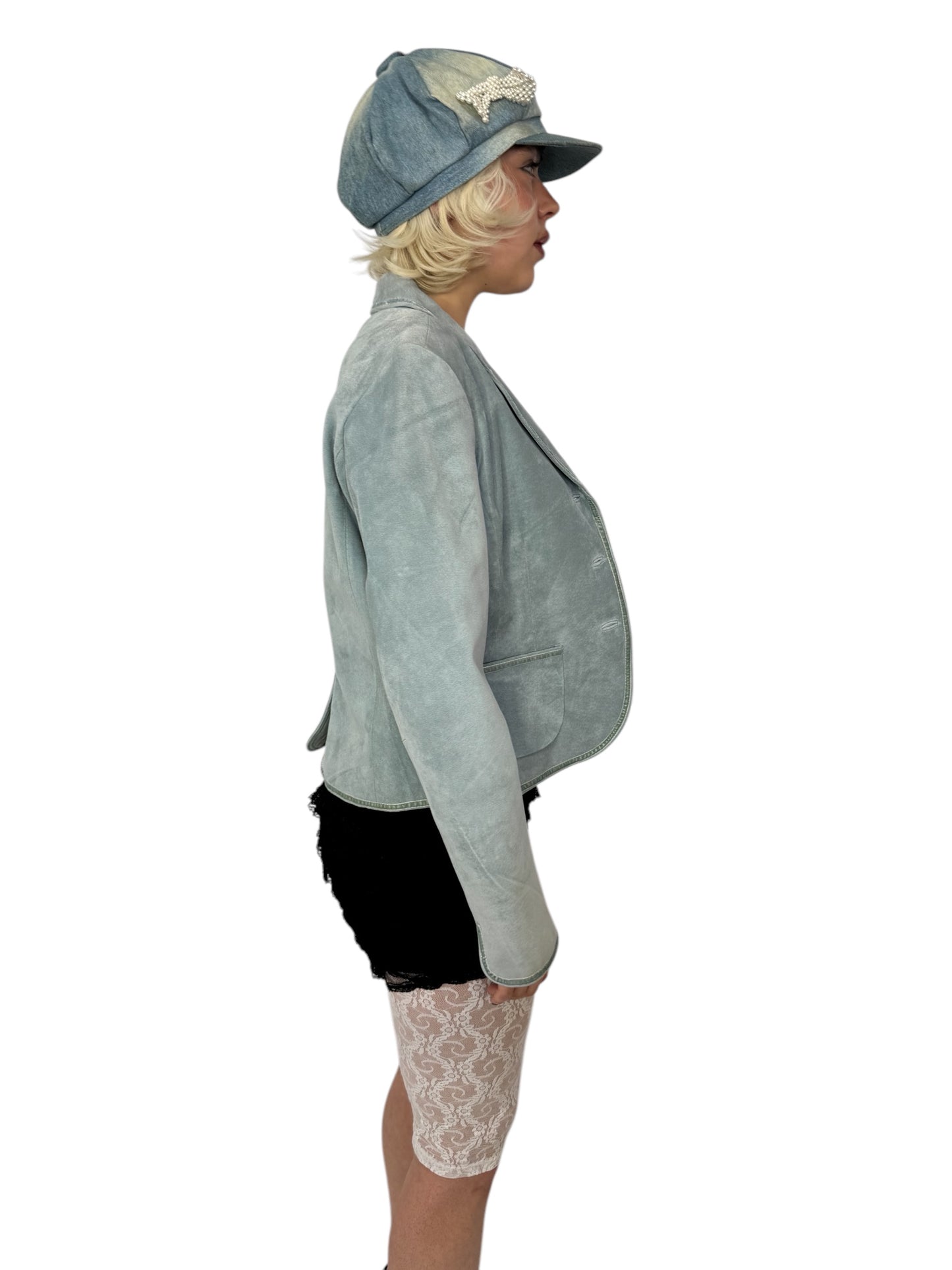Baby Blue Leather Blazer