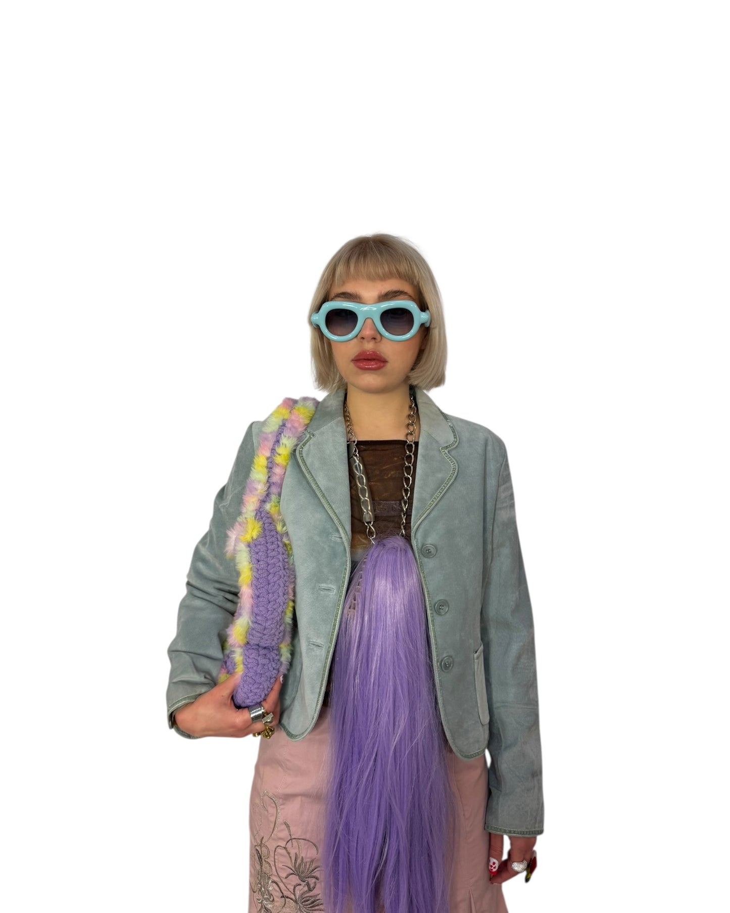 90s Baby Blue Leather Blazer