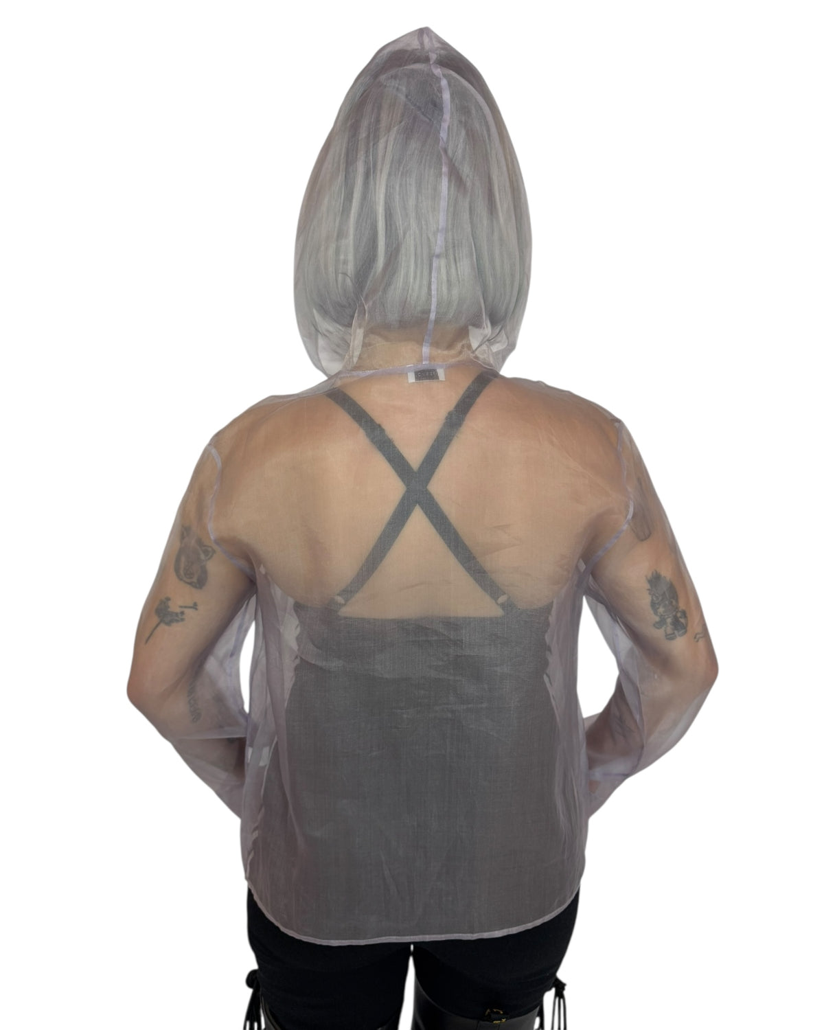 Sheer Hooded Button Down