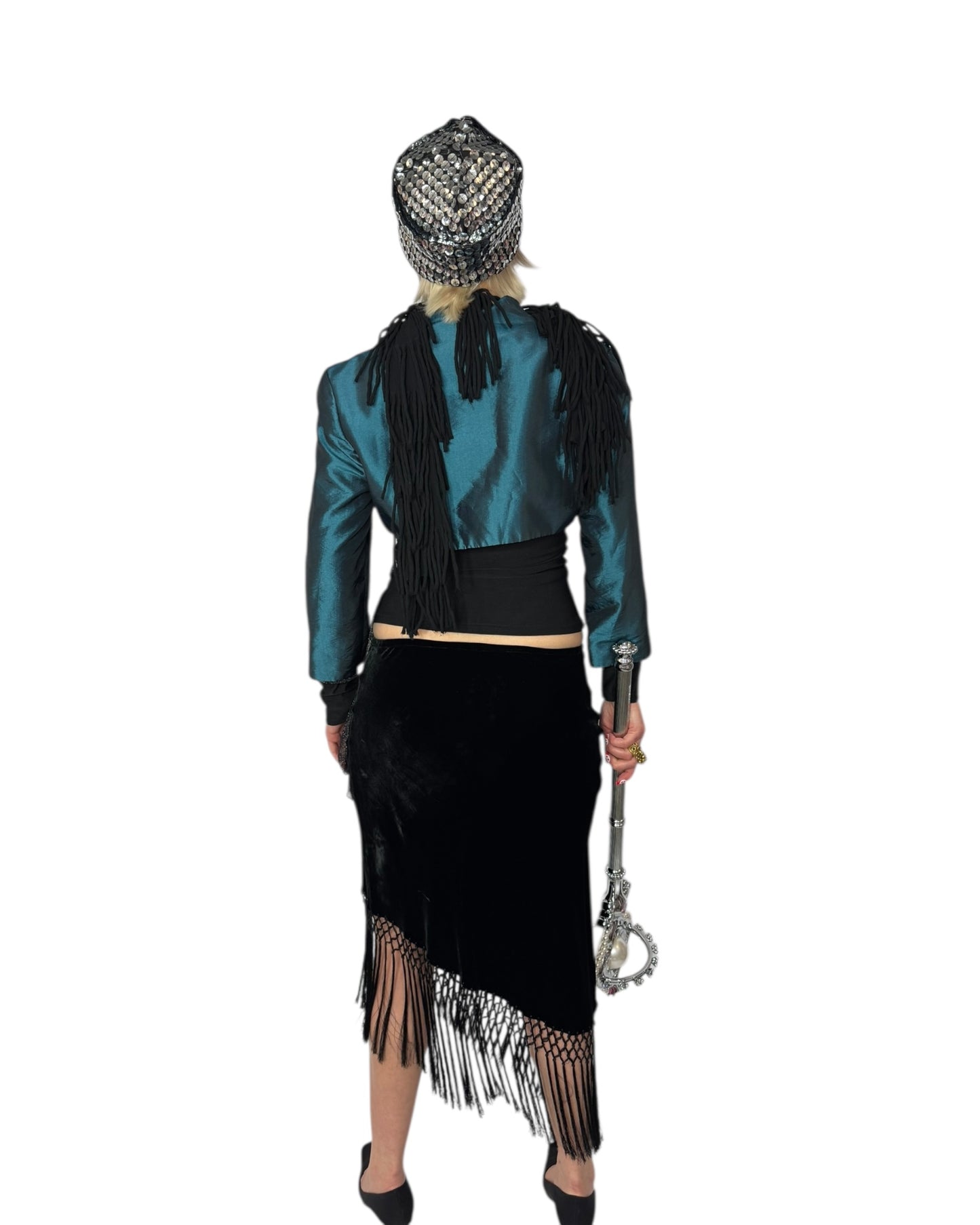 Fringe Velvet Midi Skirt