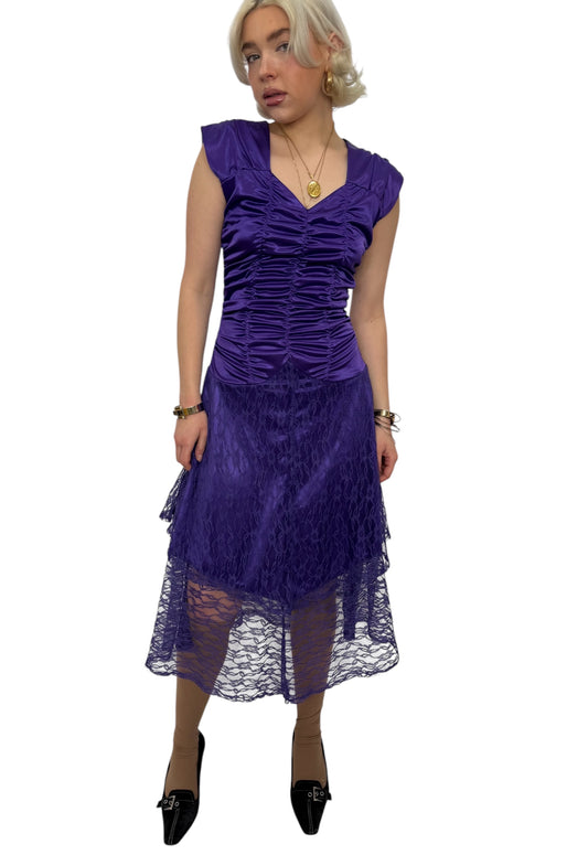 1980s Purple Lace Midi-dress