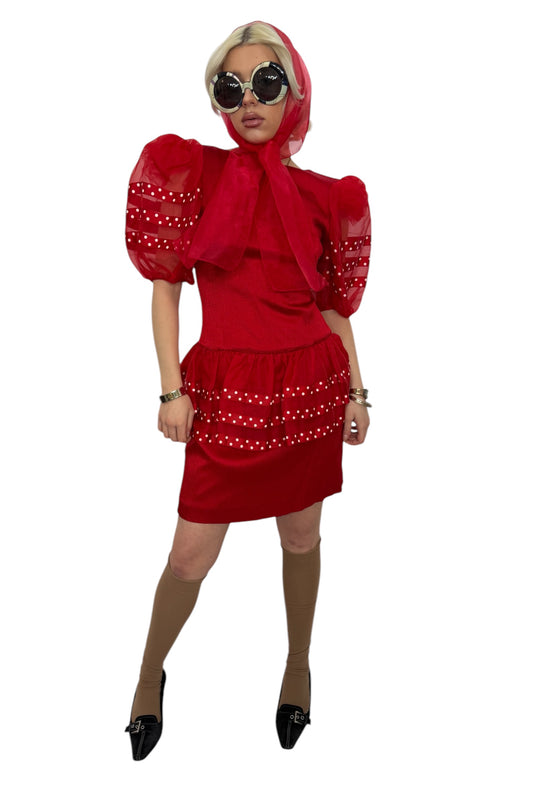 1980's Red Puff Sleeve Dress