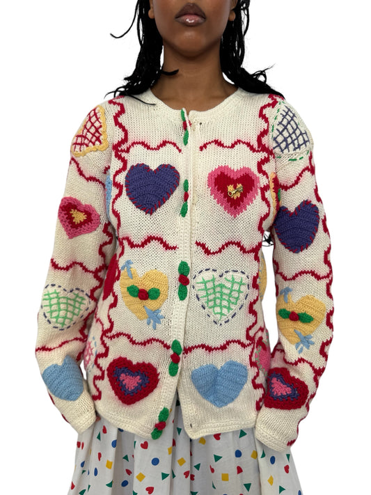 Vintage Eagle's Eye Handknit Valentines Day Sweater