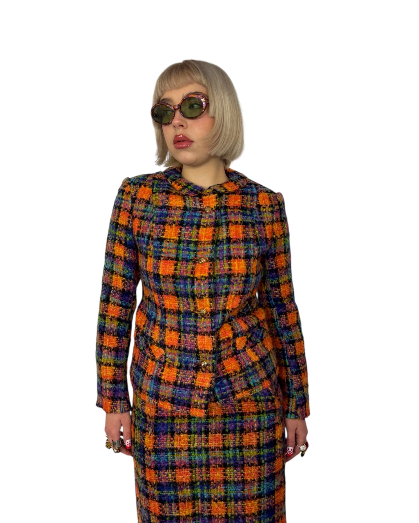 Plaid Wool Skirt Suit