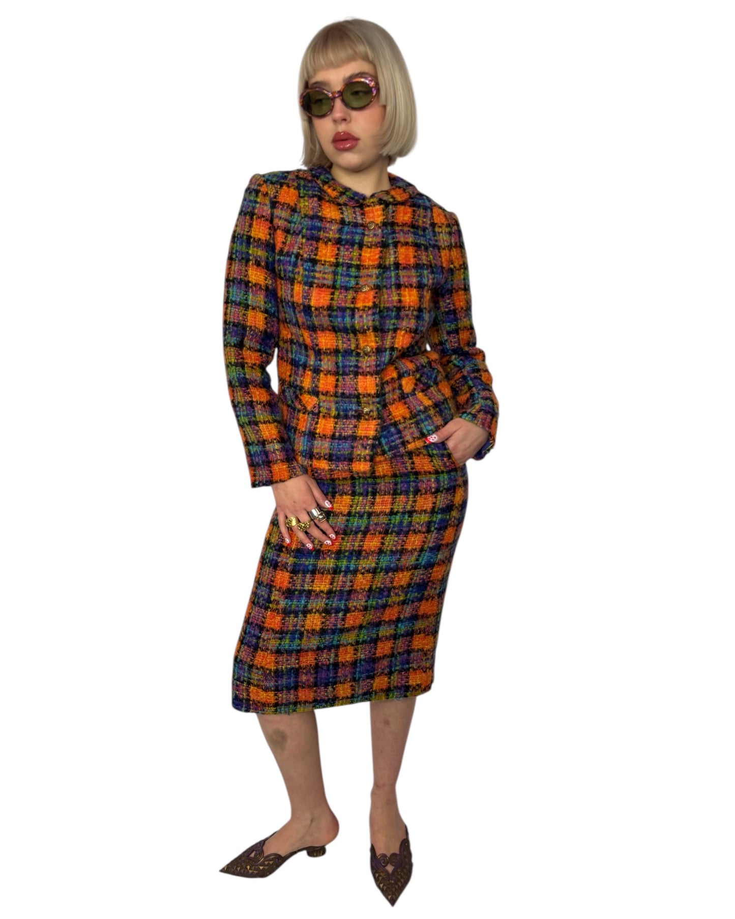 Plaid Wool Skirt Suit