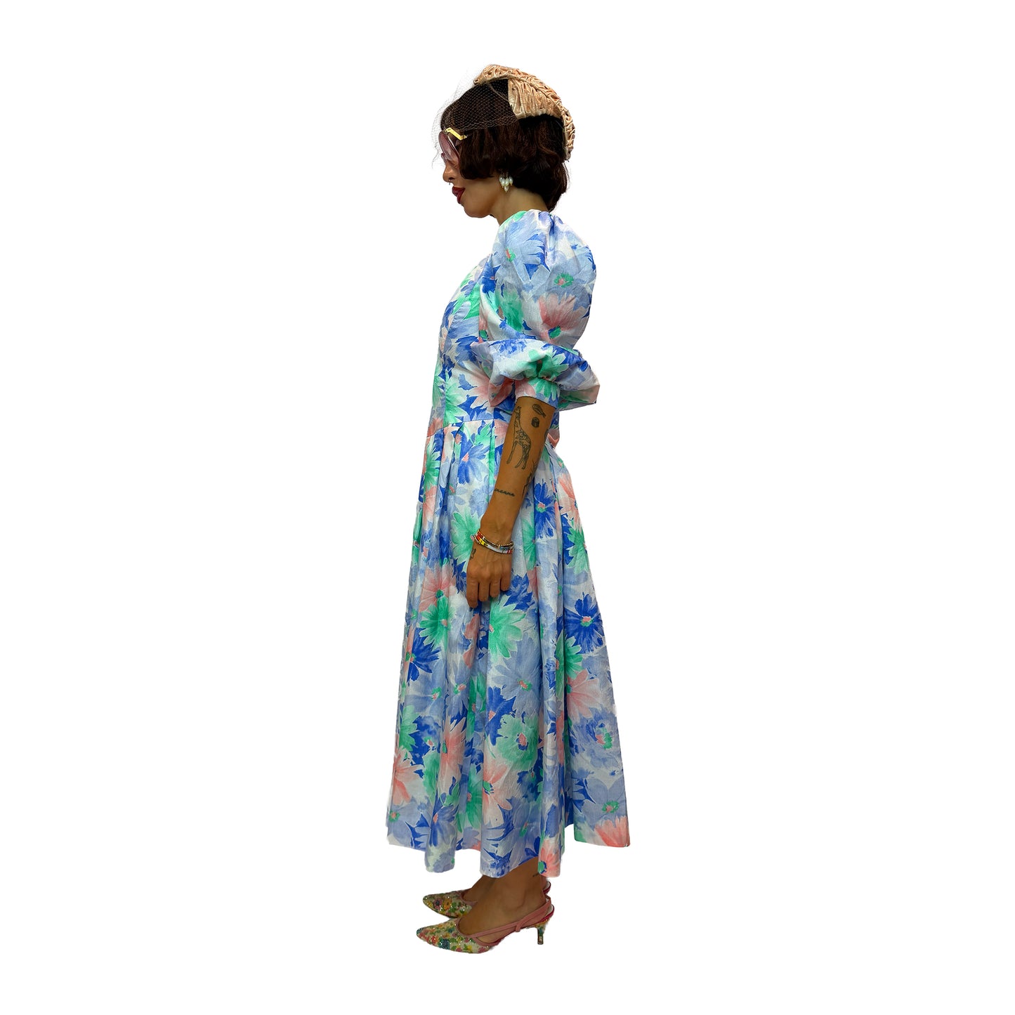 80s Puff Sleeve Floral Dress