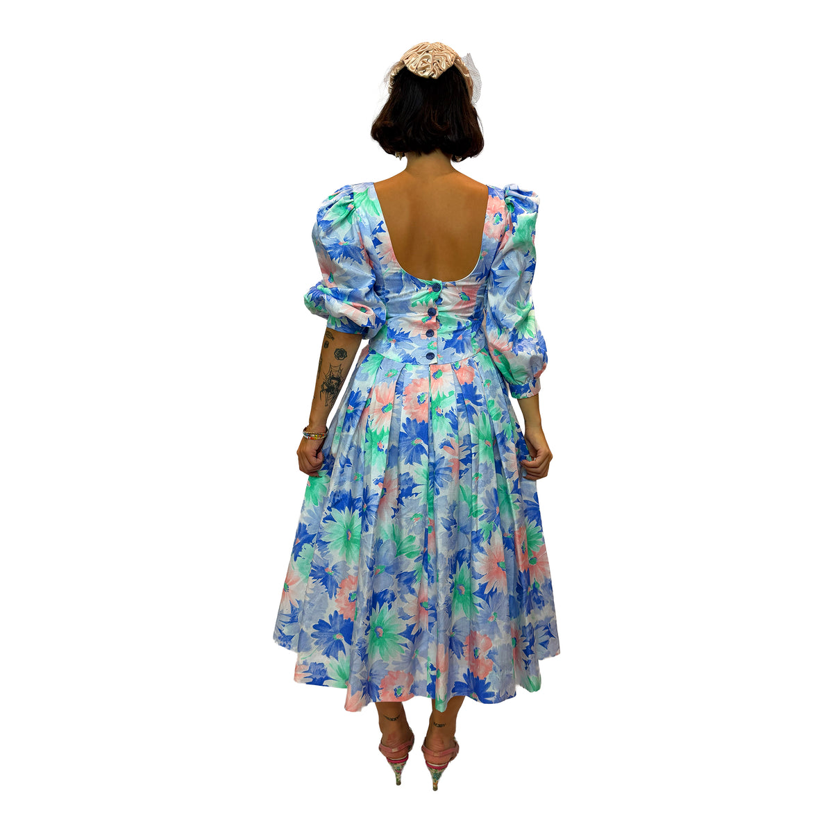 80s Puff Sleeve Floral Dress