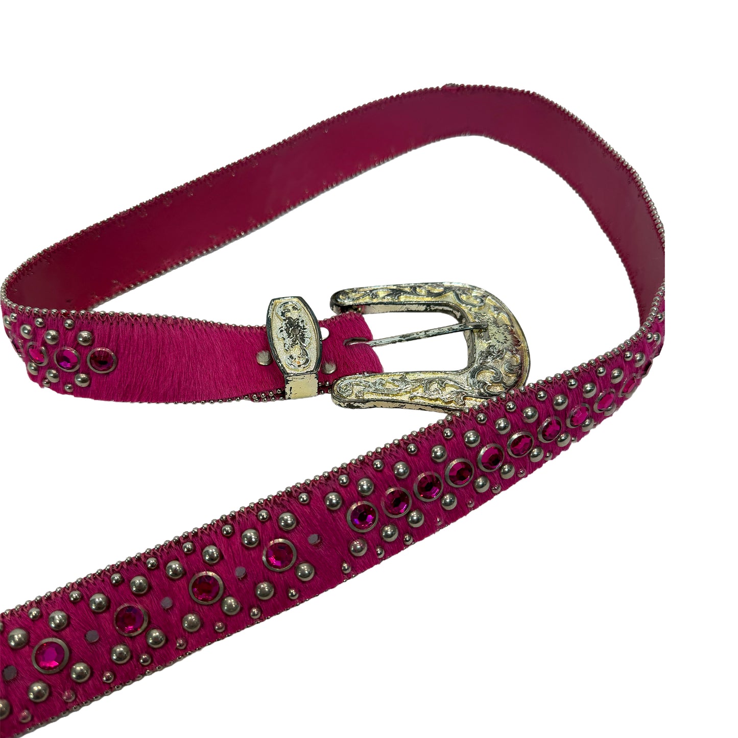 Pink Ponyhair Studded Belt