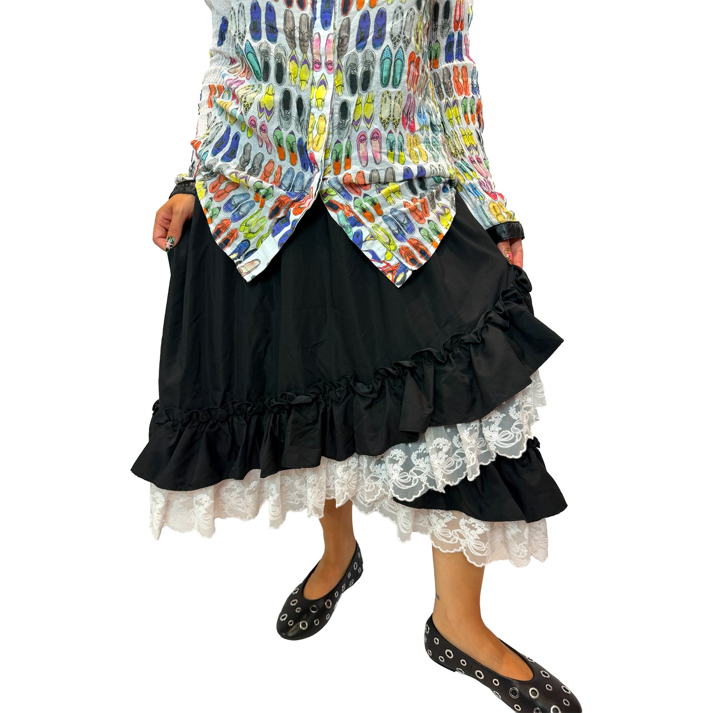 Black & White Lace Ruffle Skirt